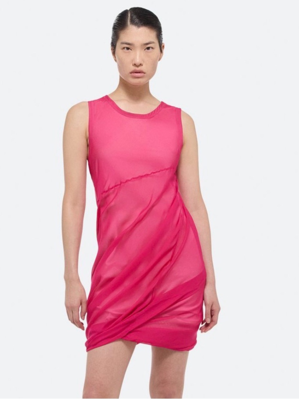 Helmut Lang Silk Fuchsia Asymmetrical Sleeveless Dress